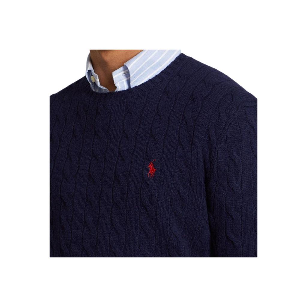 Polo Ralph Lauren FW22 Solid Color Crew Neck Cable Knit Cashmere Sweater Men sweater Blue 16821187-400