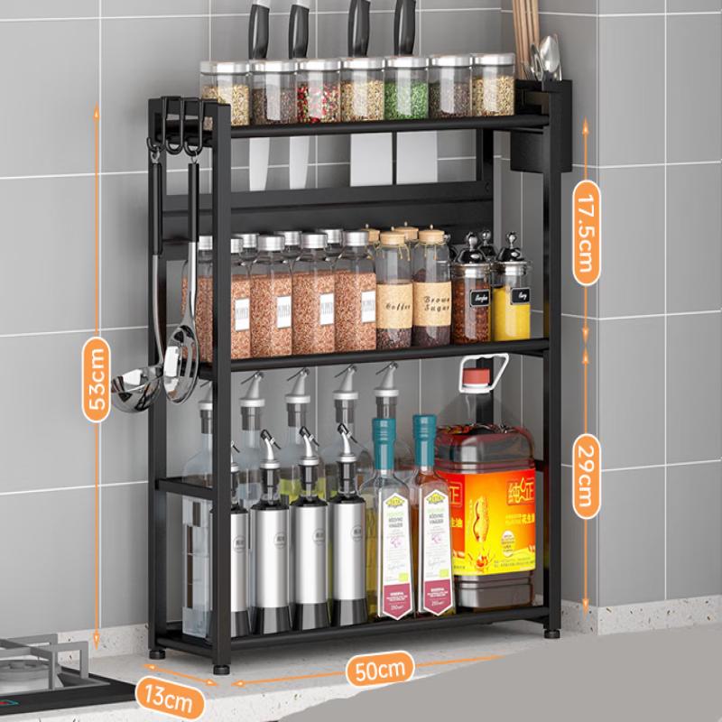 Black 2-Tier Kitchen Storage Rack with Knife Block and Chopstick Holder