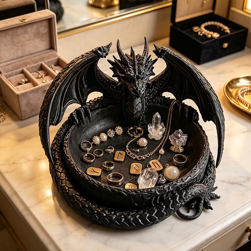 3D Printing Dragon Shaped Jewelry Tray Unique Dark Style Dragon Trinket Bowl Plastic Gothic Key Coin Storage Holder