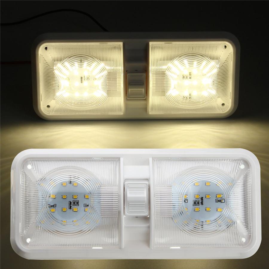 RV LED 12v Fixture Ceiling Camper Trailer Marine Double Dome Light 620LM 48 LEDs