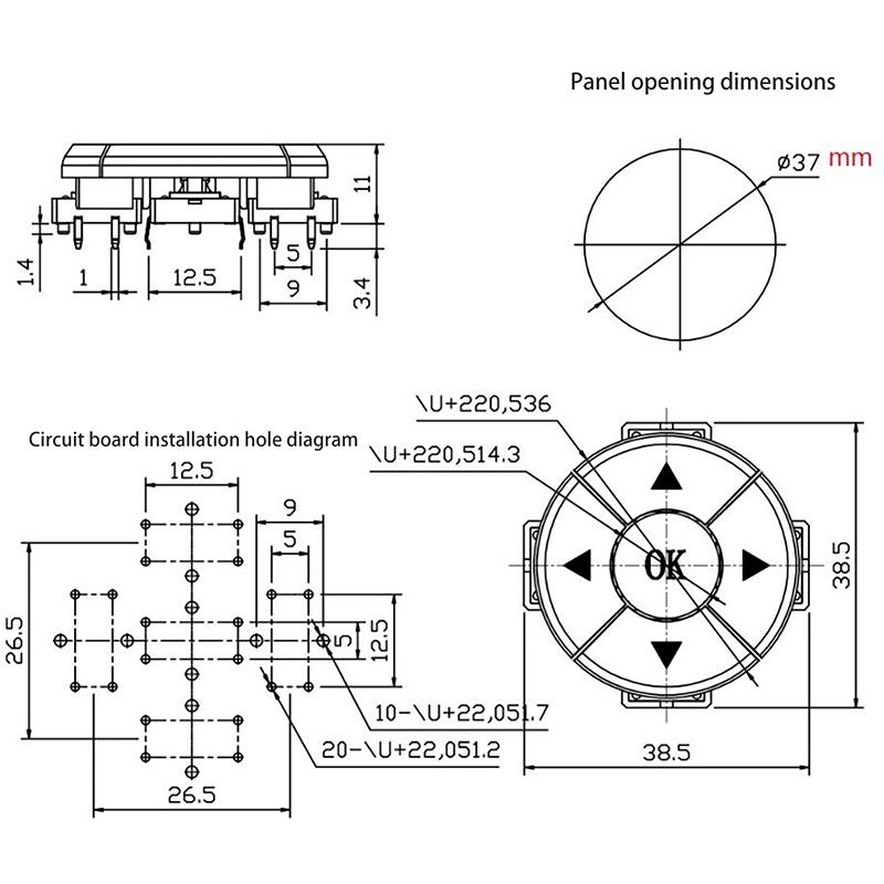 1 Set B3F-4055 With Arrow Ok Button Smd 12*12*7.3Mm Micro Tactile Tact Taster A14 Cap 5 Way Direction Combination Switch
