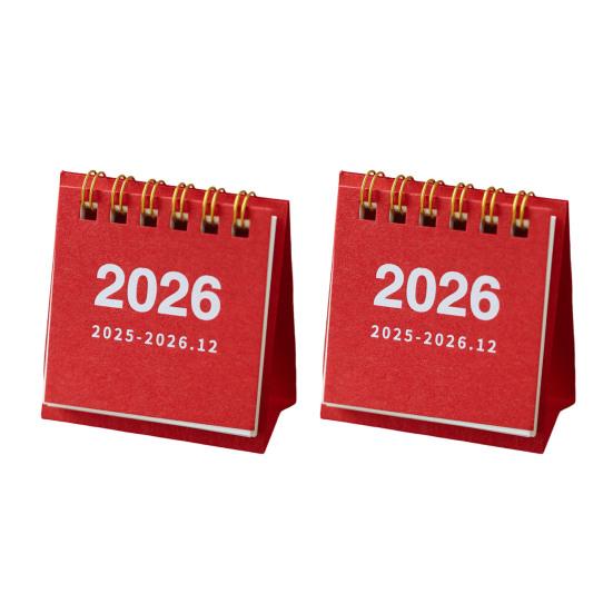 

2 шт. Мини настольный календарь Окт. 2025-дек.. 2026 14-месячный планер Настольный Маленький Настольный Перекидной Календарь на двойной спирали для дома и офиса 2pcs красный