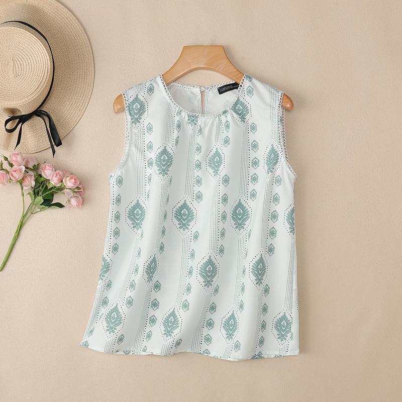 ZANZEA Women Casual Round Neck Loose Sleeveless Print Tank Tops