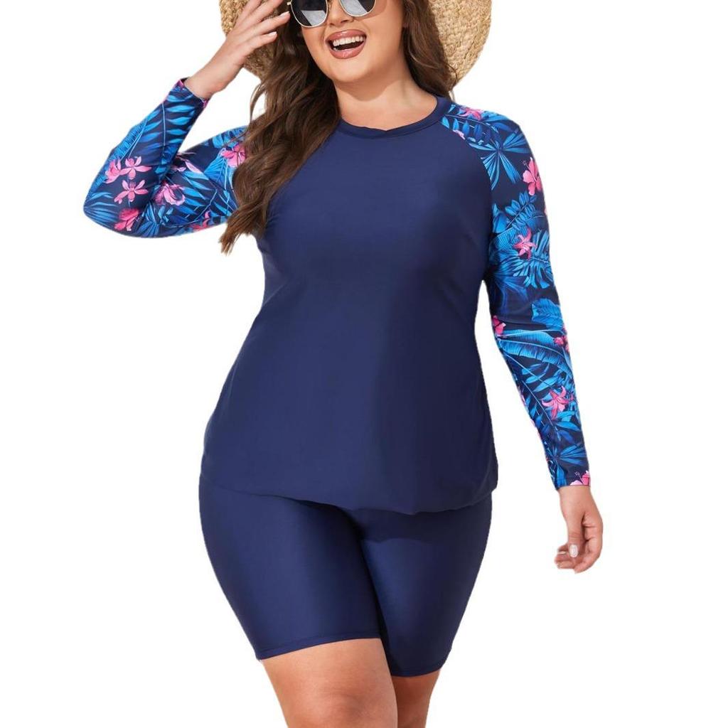 2024 Women's Plus Size Long-Sleeve Split Tankini Surf Swimsuit