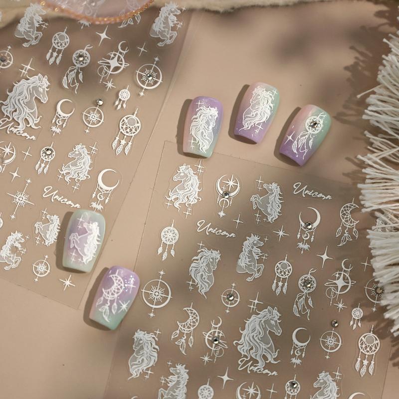 Στυλ Ins Ονειρικό Άλογο Αστέρια Φεγγάρι Παγιδευτής Ονείρων Αυτοκόλλητο Τέχνης Νυχιών Γλυκό Κοριτσίστικο 3D Αυτοκόλλητο Decal Μανικιούρ Αυτοκόλλητα Νυχιών