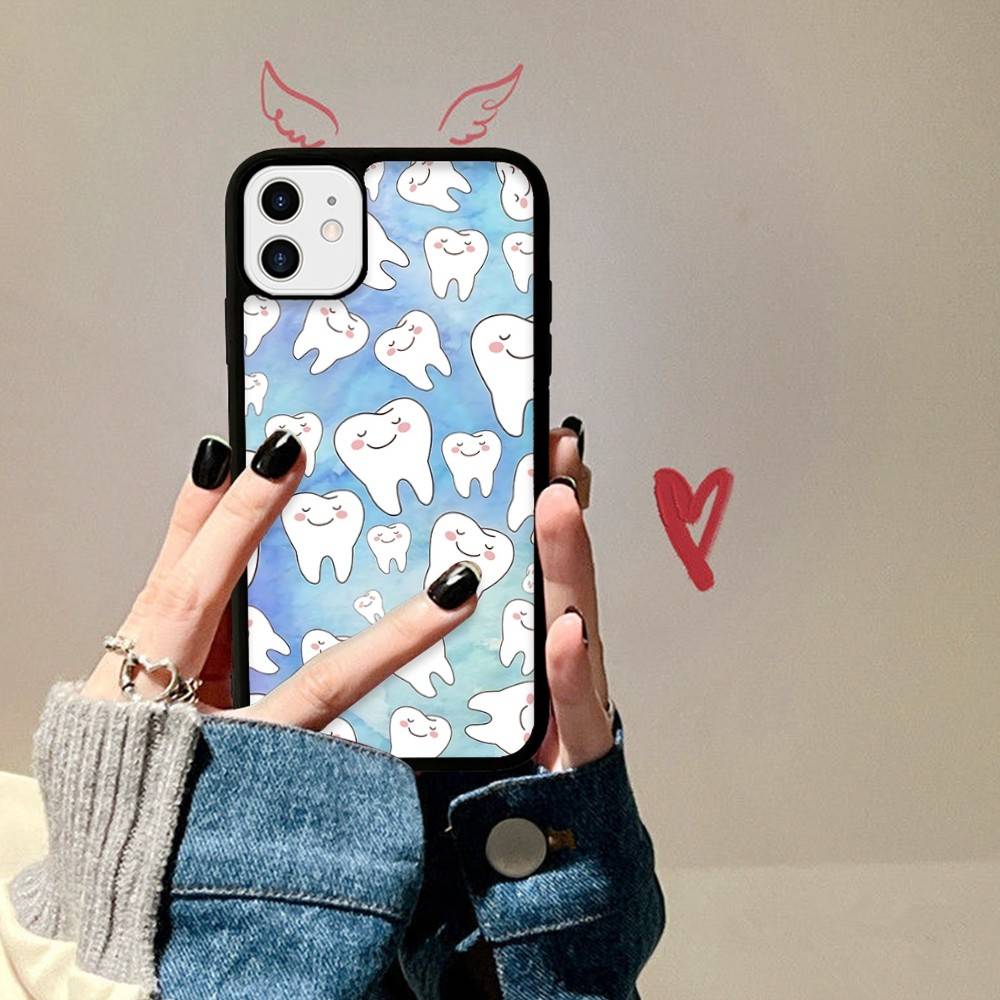 Dentist Tooth Pattern Phone Case Wireless Charging PC+TPU For IPhone 11 12 13 14 15 16 17 Pro Max Plus Case