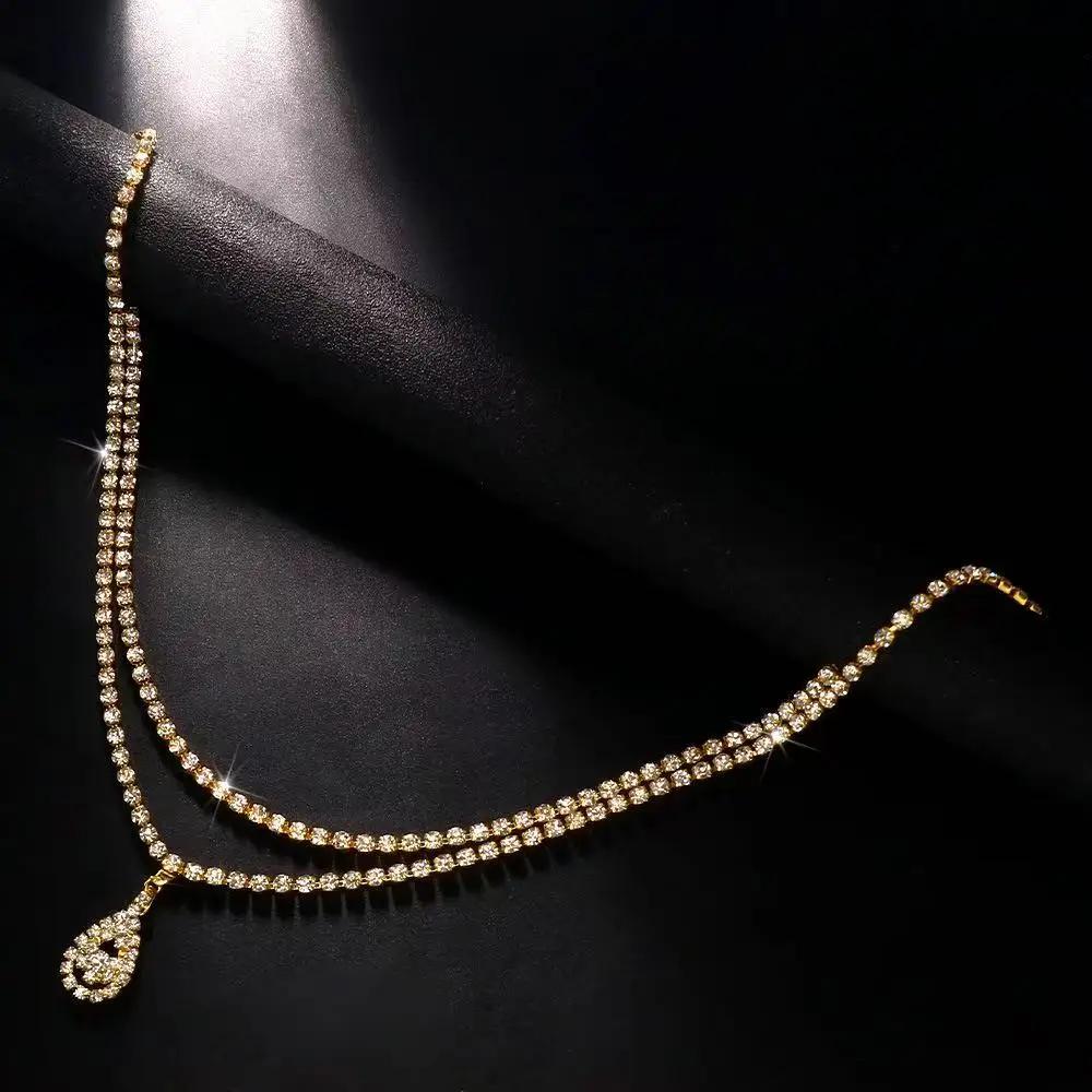 Luxury Rhinestone Double Chain Water Drop Waist Chains Body Jewelry for Women Crystal Body Belly Chain Body Decoration Accessory