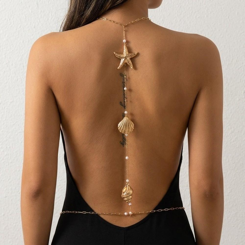 Conch Shell Back Drop Chain Boho Style Bikini Body Jewelry New Long Tassel Pearl Chain Girls
