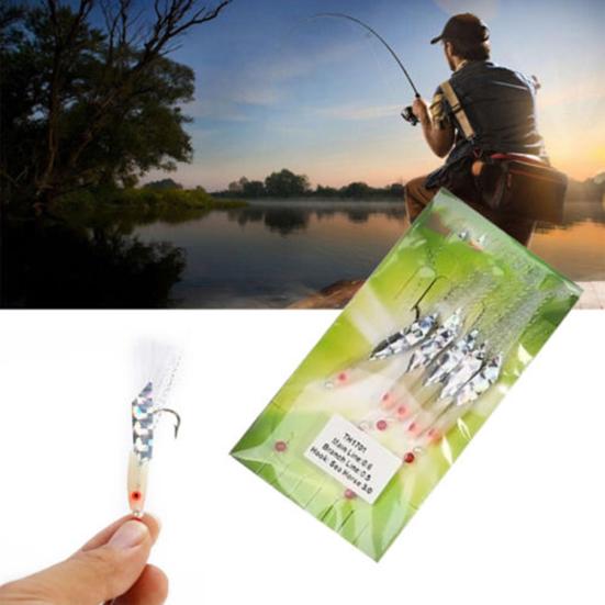 5Pcs Artificial Mackerel Feathers Bass Cod Lures Sea Fishing Rigs Tackle Bait
