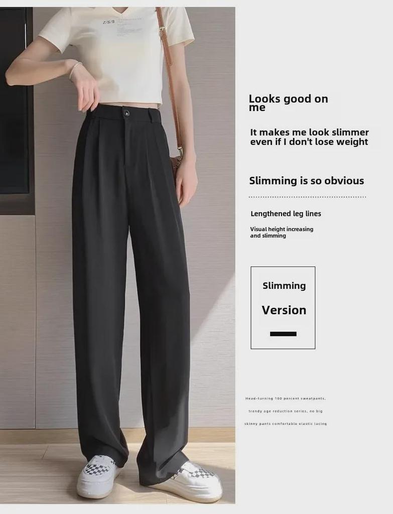 Plus-Size Loose Black Wide-Leg Drape Summer Trousers for Pear-Shaped Women