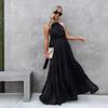 European and American Summer New Products Elegant High-waisted Neck Strap Broken Pleated Dress