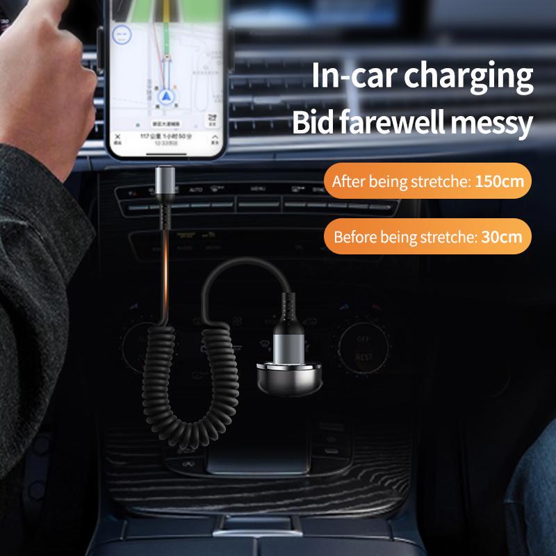 1.5M Coiled USB-C Type C 5A Fast Charging Data Cable 90 Right Angle Retractable Pure Copper Mobile Phone Cord for