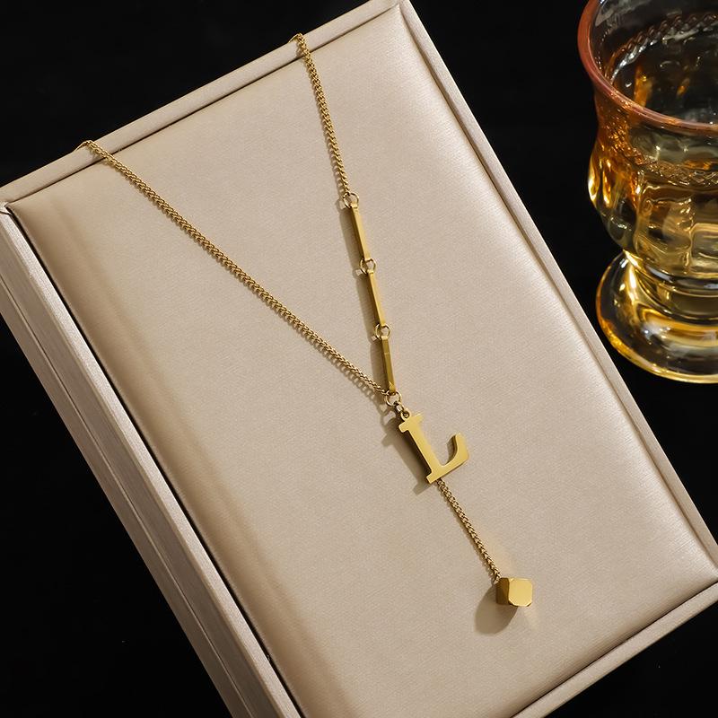 High-End Women's English Letter Necklace - 2026 Clavicle Chain with 26 Niche Tassel Pendants In Titanium Steel