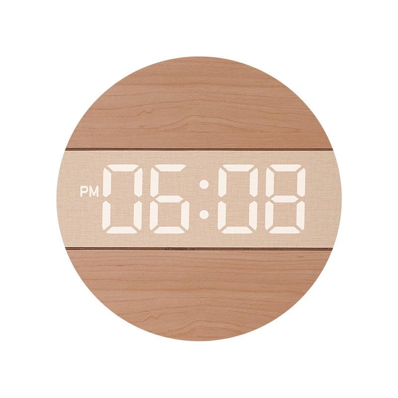 

Modern Minimalist Wall Clock with Wood Texture, Creative Silent Digital Display Timepiece for Living Room Decor