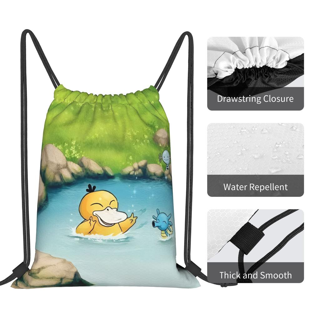 Custom P-Psyducks Drawstring Backpack Women Men Gym Sport Sackpack Foldable Manga Training Bag Sack
