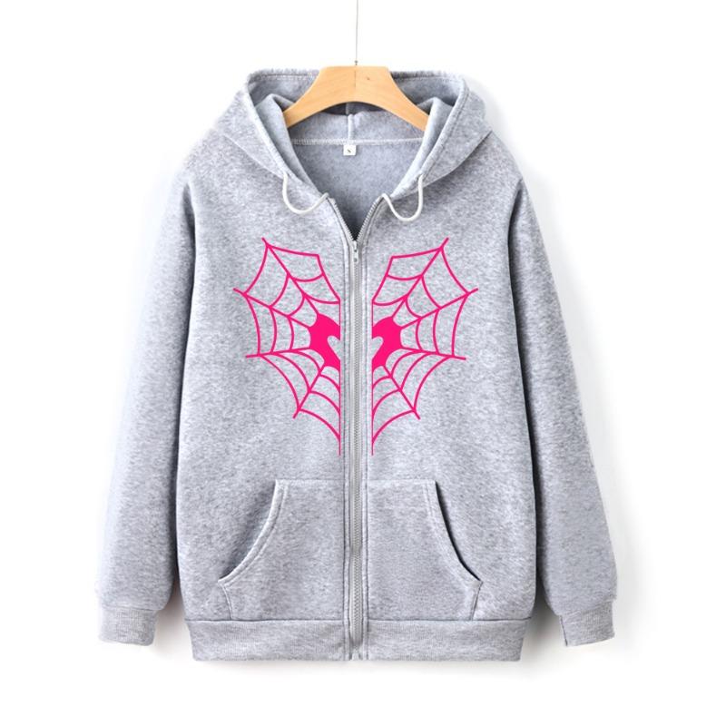 Spider Web Print Y2K Zipper Sweatshirt Streetwear Vintage Autumn Unisex Zip-up Hoodie Harajuku Fashion Spider Graphic Zip Hoody