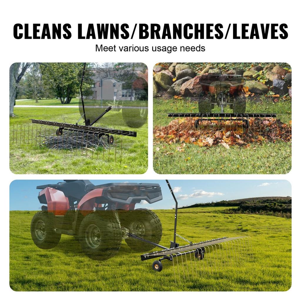 Tow Behind Dethatcher 60" Lawn Dethatcher Rake for ATV or Mower 24 Tines