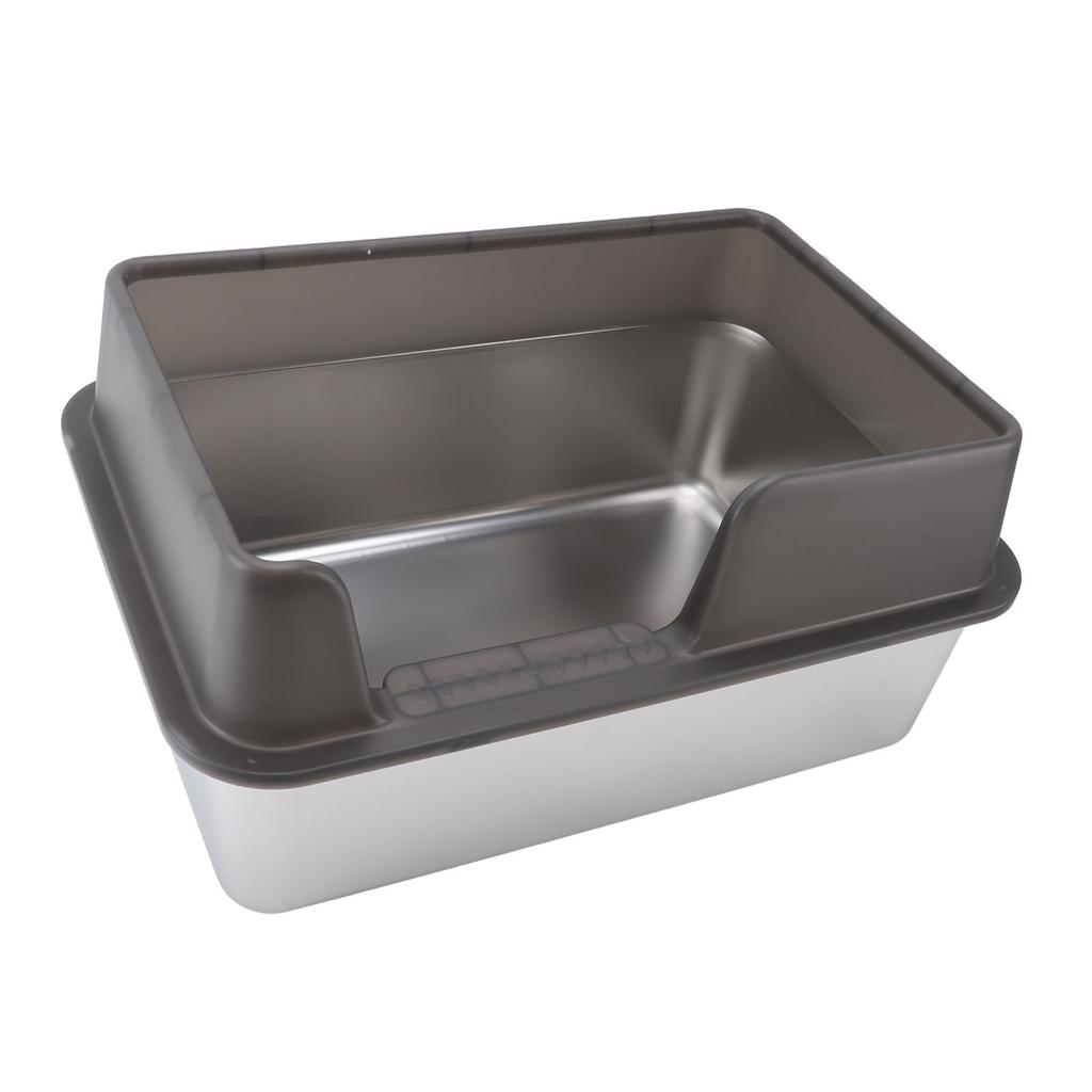 Stainless Steel Litter Pan Splash Proof Large Open Top High Side Litter Pan with Scoop Large Black