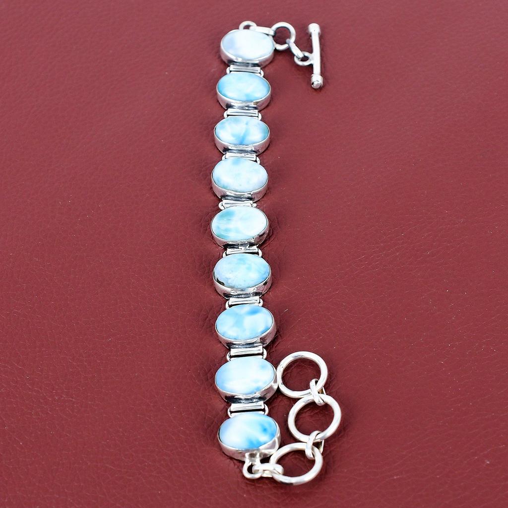 Larimar Bracelet Gemstone Bracelet Elegant Jewelry 925 Sterling Silver Bracelet Adjustable Chain Bracelet Handmade Bracelet Engagement Gifts