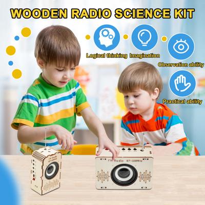 FM Radio STEM Science Kit Kids Wooden 3D Puzzle Electronic Radio Set DIY Educational Science