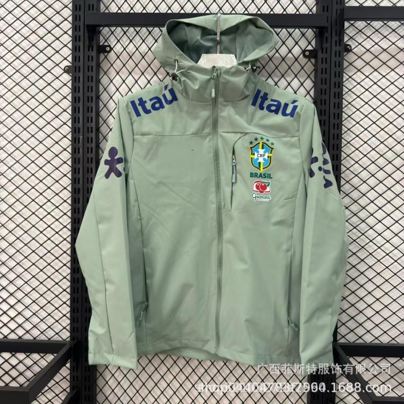 Brazil Team Mens Waterproof Windproof Hooded Jacket Winter Fleece Lined Outdoor Sports Coat Neymar Same Style