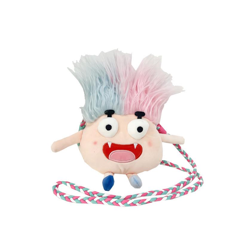 Plush Cute Hairy Doll Crossbody Bag With Zipper Closure For Daily Use