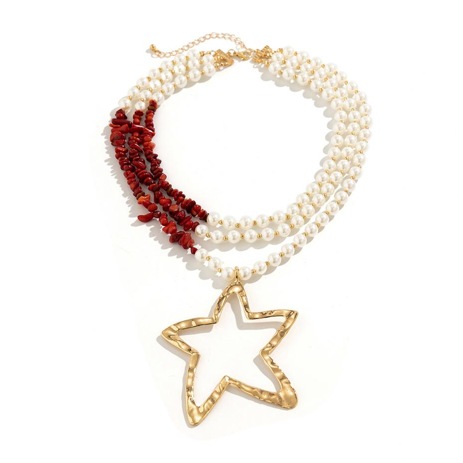 Übertriebene Großer Stern Anhänger Choker Halskette für Damen 2026 Trend Boho Imitation Perlen Stein Kette Grunge Schmuck Steampunk Geschenk