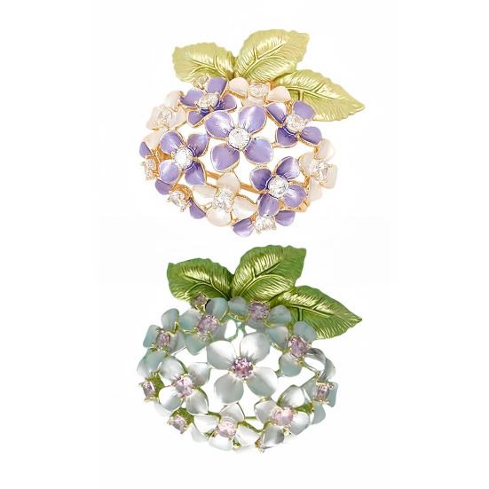 Broche para Mujer Brillo Alto Incrustación de Pedrería Diseño de Hortensia Brillante Pin de Solapa Suéteres Cuellos Sombreros Bolsos Abrigos Bufandas Insignia Accesorio de Atuendo