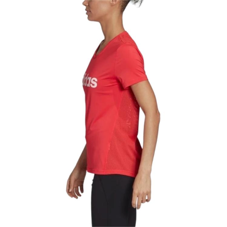 adidas Design 2 Move Logo Graphic Fashion Simple Round Neck Short Sleeve T-Shirt Women T-Shirts Fluorescent-Red FL9224