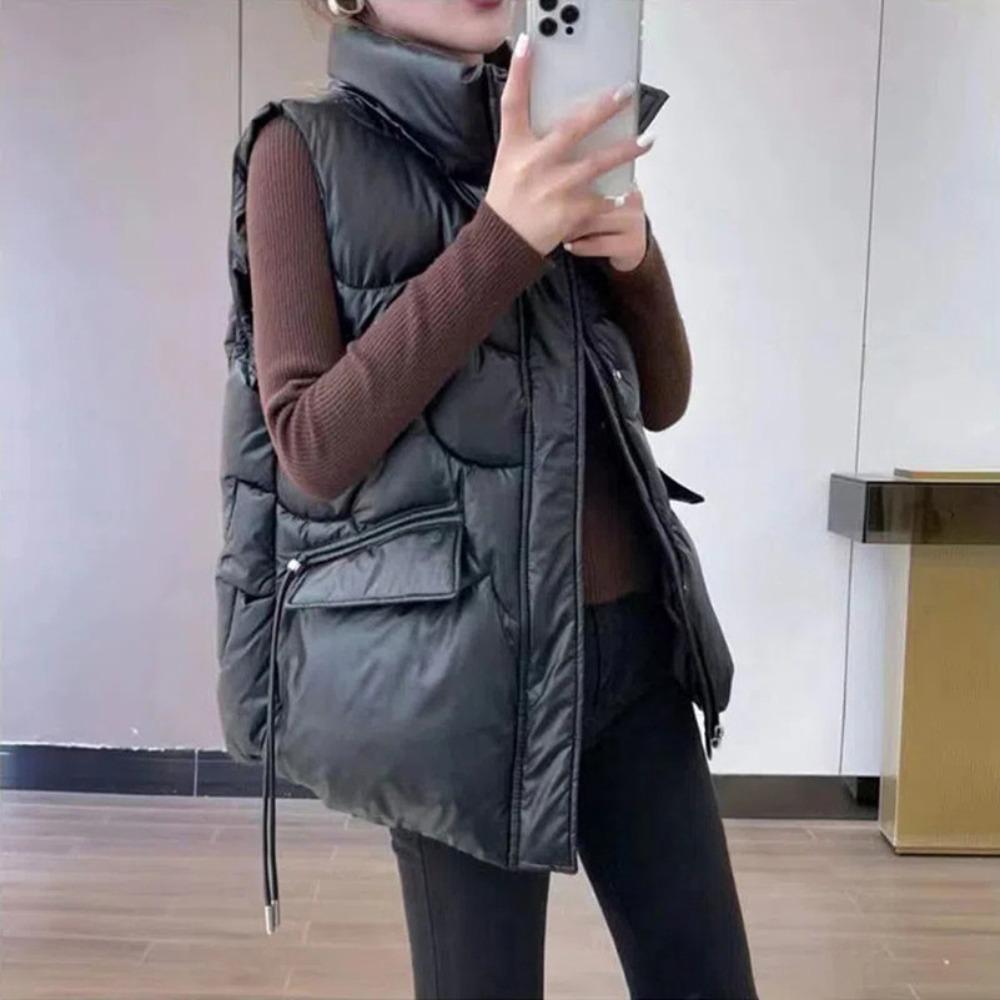 Women's Stand Collar Sleeveless Quilted Vest Loose Fit Winter Warm Padded Waistcoat