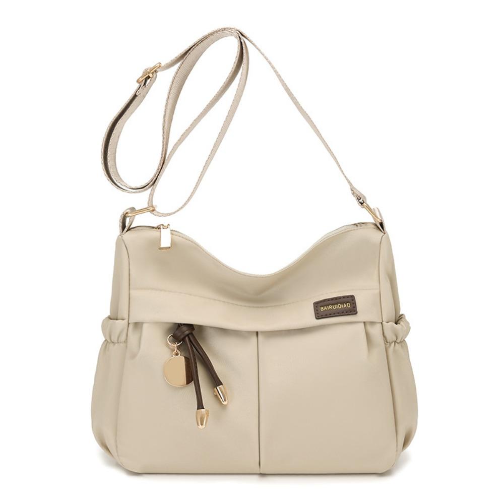 Trendy Nylon Crossbody Bag Large Capacity Lightweight Slant Bag Solid Color Square Bag for Women Ladies бежевый