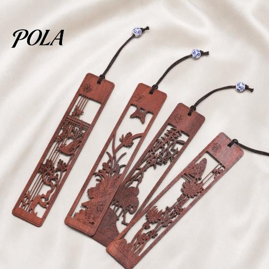Plum Orchid Bamboo Chrysanthemum Rosewood Bookmark, Carved Classic Bookmark Traditional Chinese Style Wood Page Marker for Book Lovers Natural Luster
