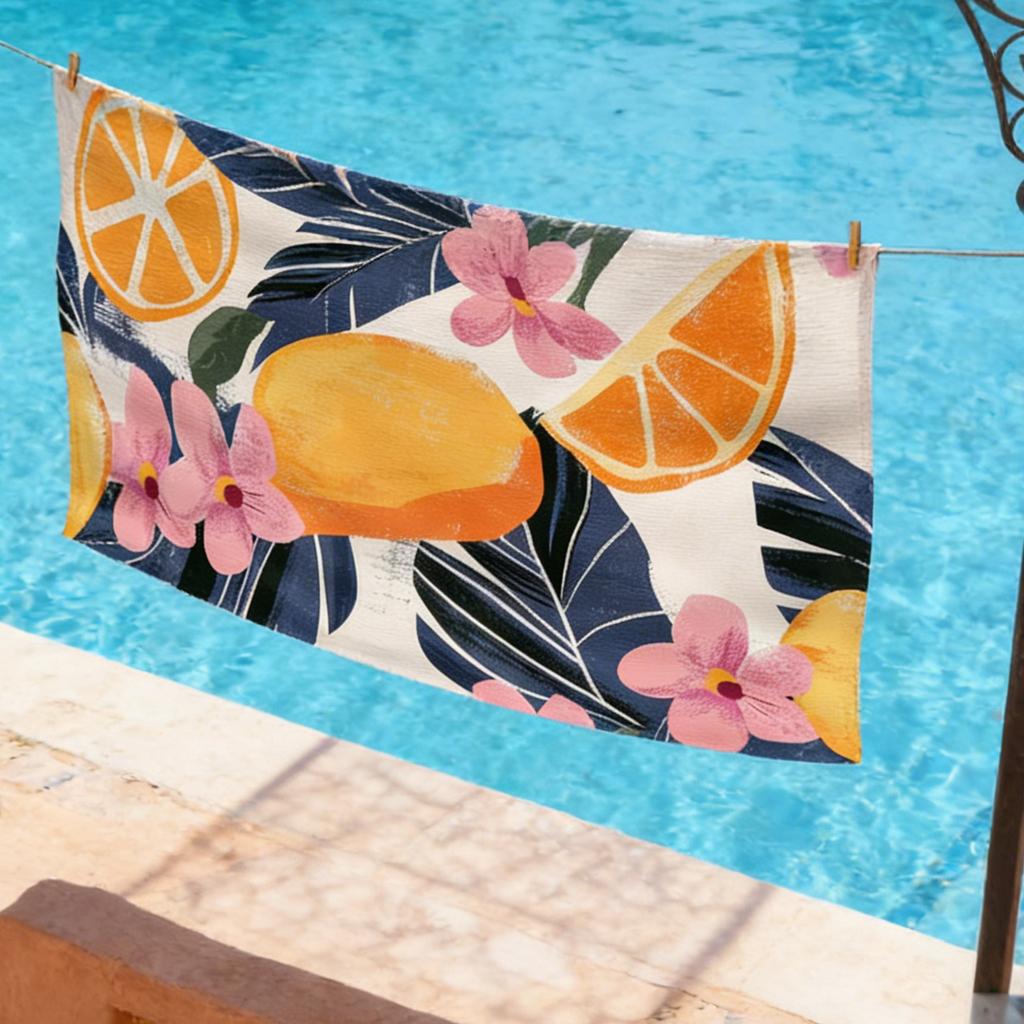 Tropical Fruit Print Travel Beach Towel Soft Skin Friendly Absorbent Anti-Sand Lightweight Multi-Size Flat Print Design