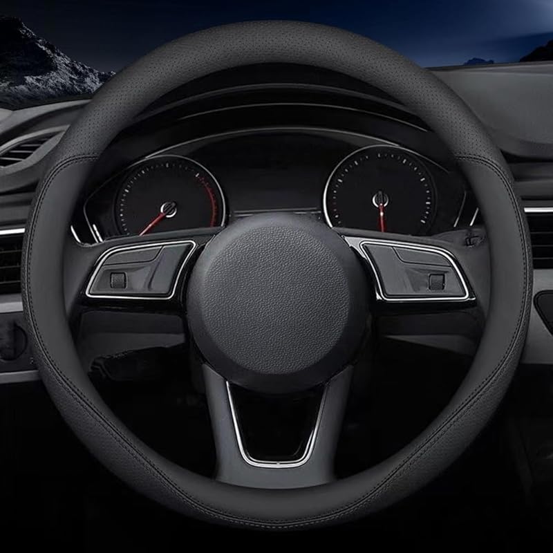 Carodi Leather Car Steering Wheel Cover, Ultra-Thin, Comfortable, Non-Slip, Breathable, Universal 15 Inches (Black) чёрный