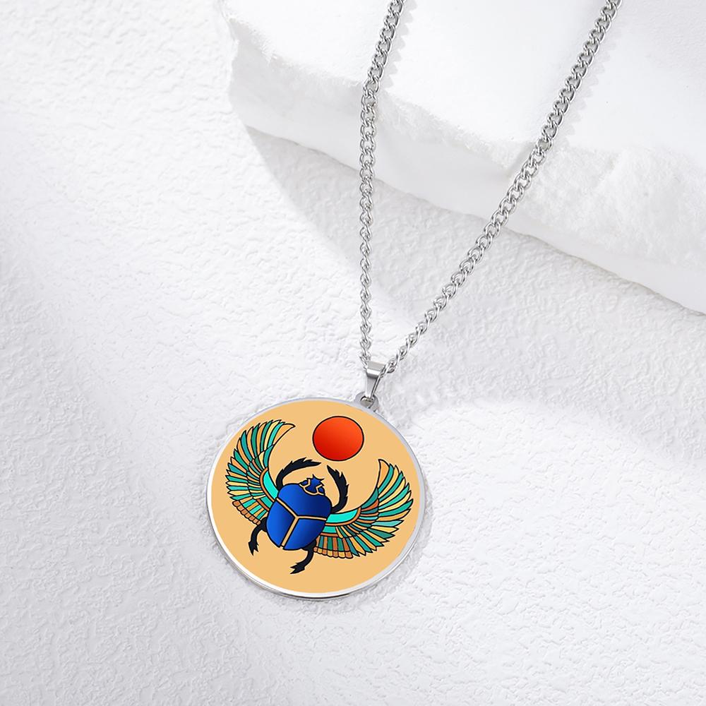 Dawapara Egyptian Scarab Beetle Pendant Necklace Ancient Egypt Jewelry Protection and Blessing Amulet Stainless Steel Necklace