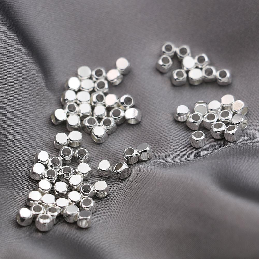 80Pcs 3Mm Silver Plated Copper Square Loose Spacer Beads For Jewelry Making Bracelet Necklace Diy Earrings Accessories Craft