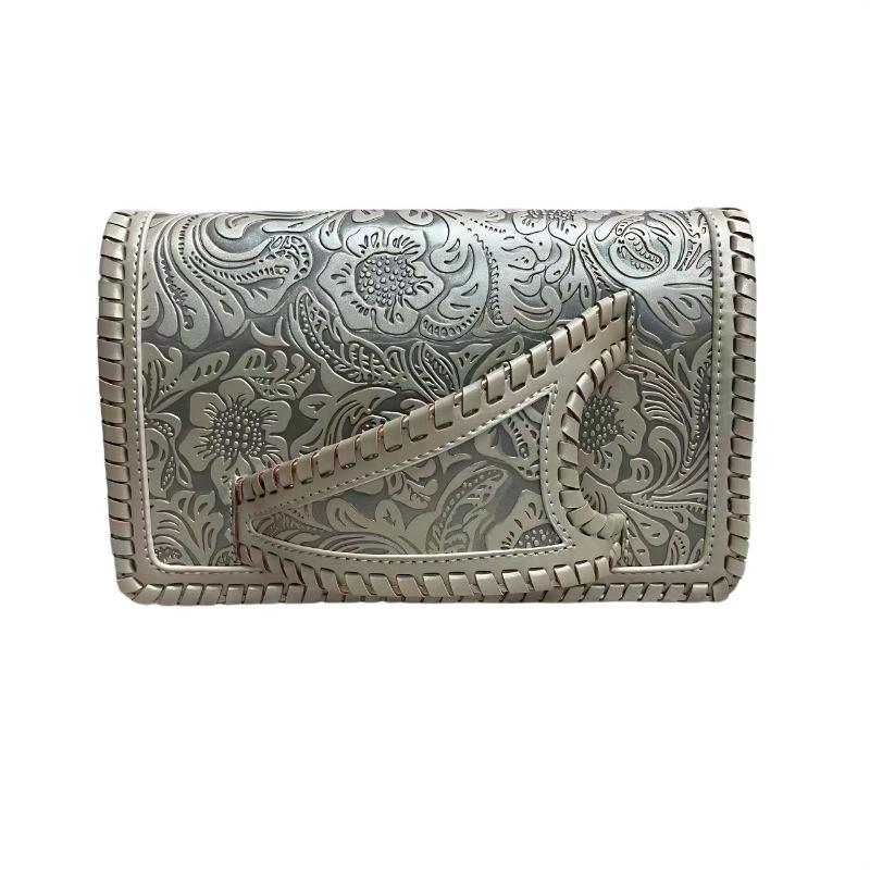 Cross-Border European and American Retro Embossed Party Clutch Fashion Versatile High-End Large Capacity Long Coin Wrist Bag