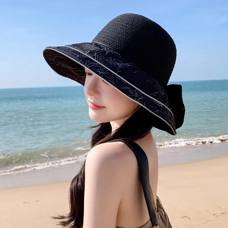 Korean Version of Outdoor Travel Foldable Breathable Sun Protection Bow Fisherman Hat Hat Women Summer New Knit Sun Protection