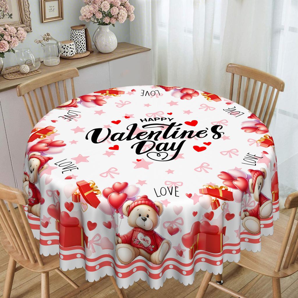 Romantic Love Bear Printed Tablecloth, Red Waterproof And Oil-Proof Dining Table Cloth, Couple'S Anniversary Decorative Cover Cloth