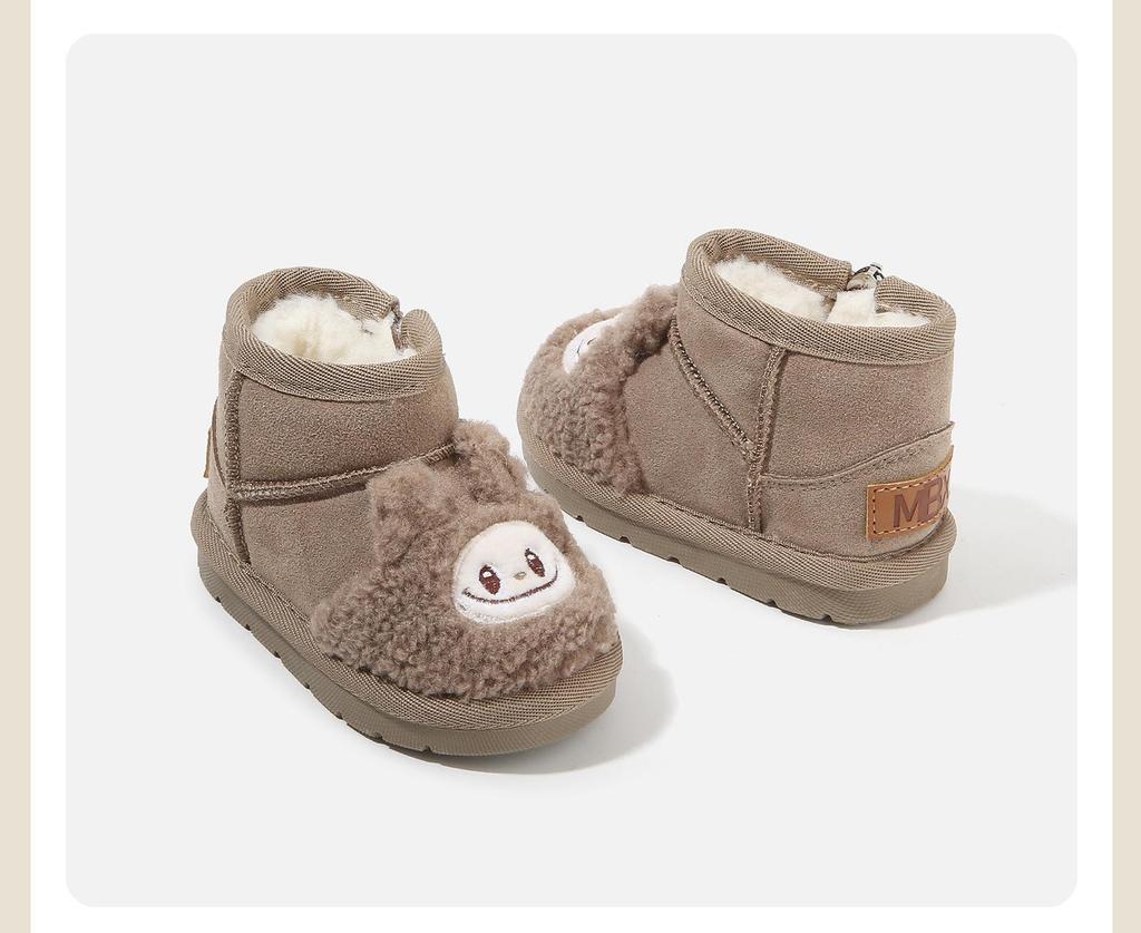 Cartoon Leather Snow Boots for Baby Boys and Girls - Winter Plush Cotton Toddler Shoes
