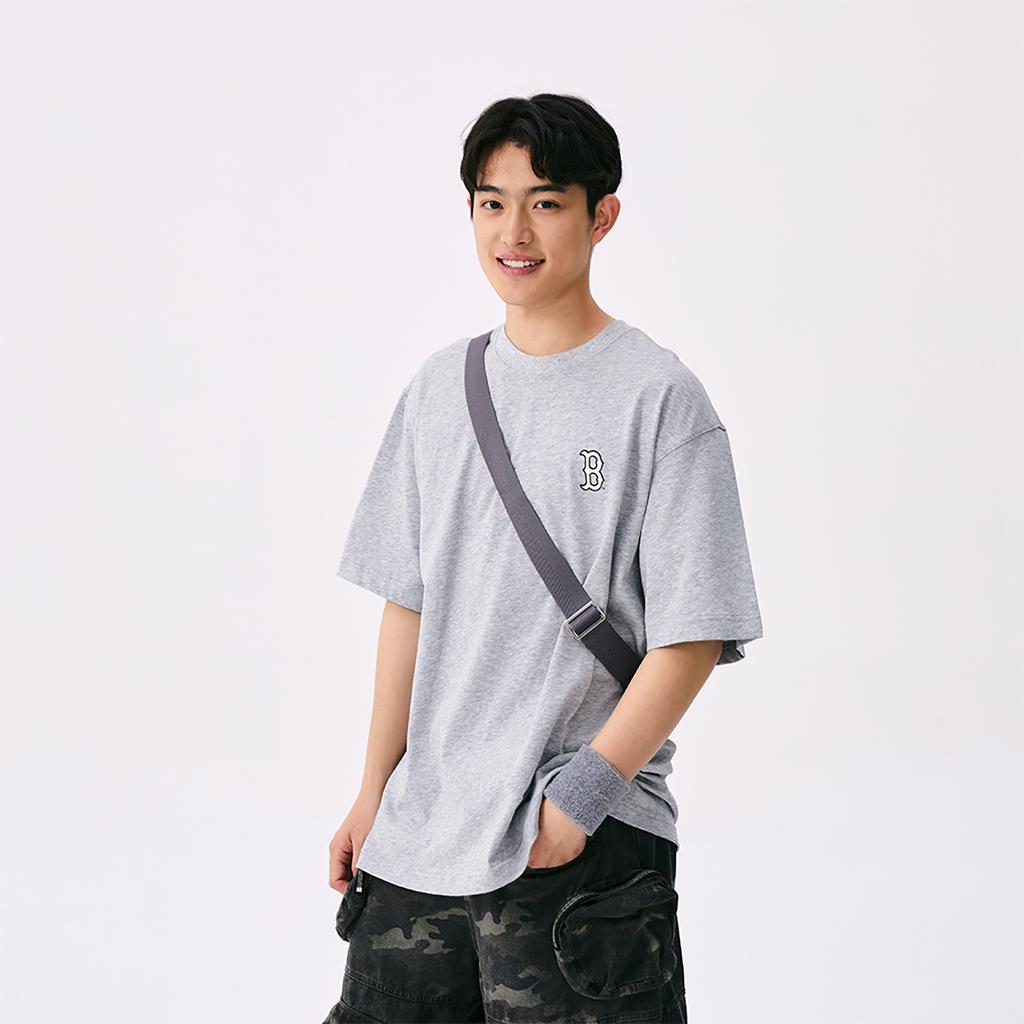 New MLB Boston Red Sox Monogram Big Luxe Overfit T-Shirt Unisex Heather Gray 3ATSM0653-43MGS