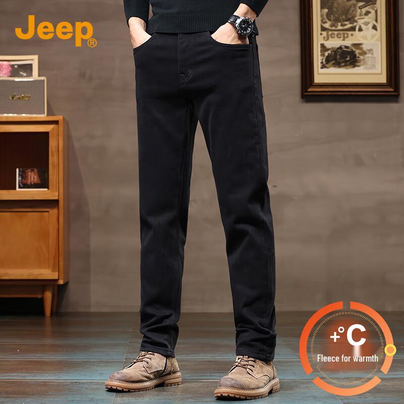 

JEEP 2025 Autumn/Winter Men s Thin Fleece Straight-Leg Stretch Jeans 34