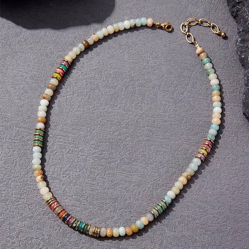 GEMCHIC Women s Vintage Natural Stone Beaded Necklace, Colorful Geometric Design Layering Choker for Women