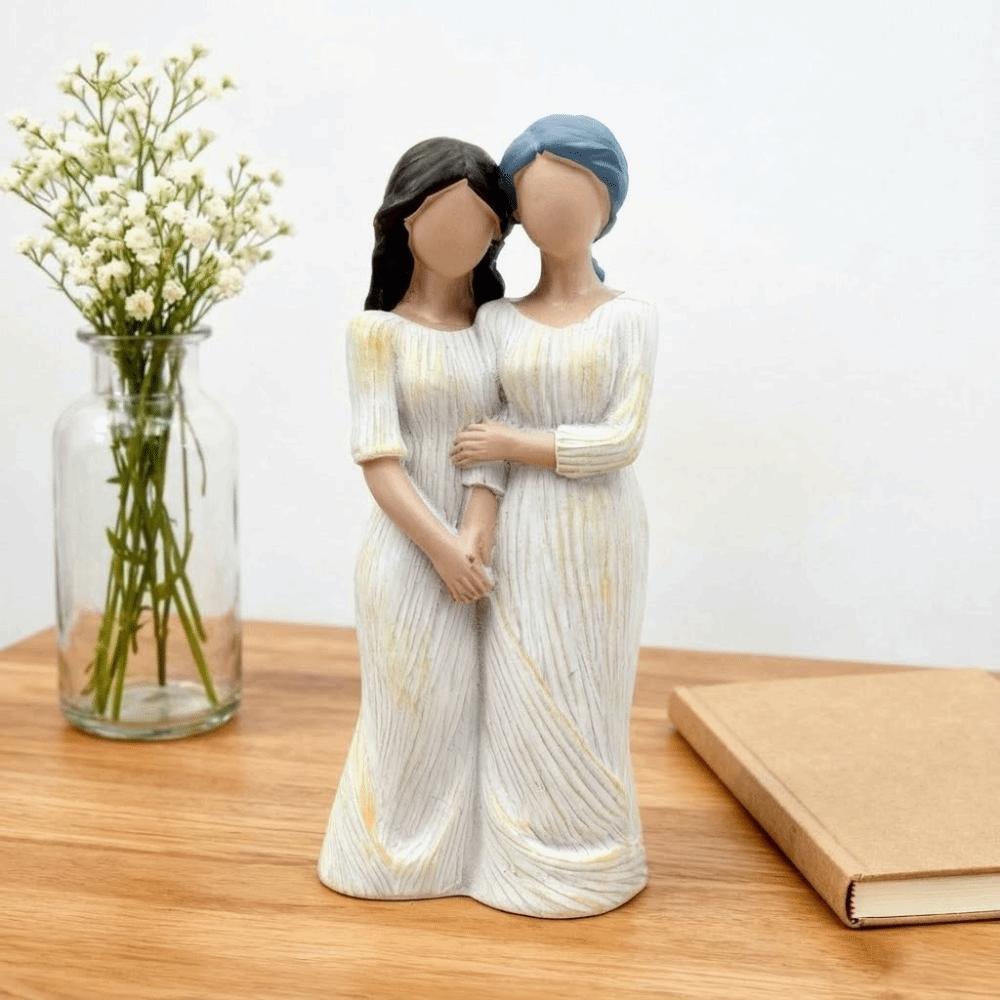 Sister Mother and Daughter Statue Hand-Painte Family Sculpture  Mothers Day