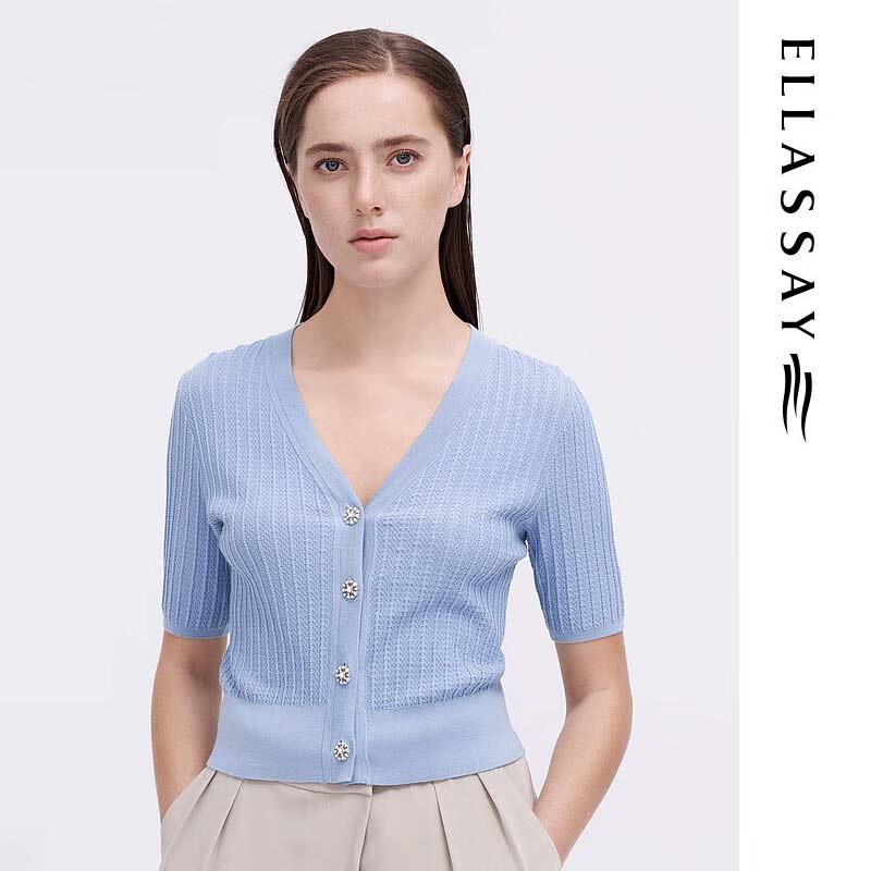 ELLASSAY Women's Short Sleeve V-Neck Silk Knit Top