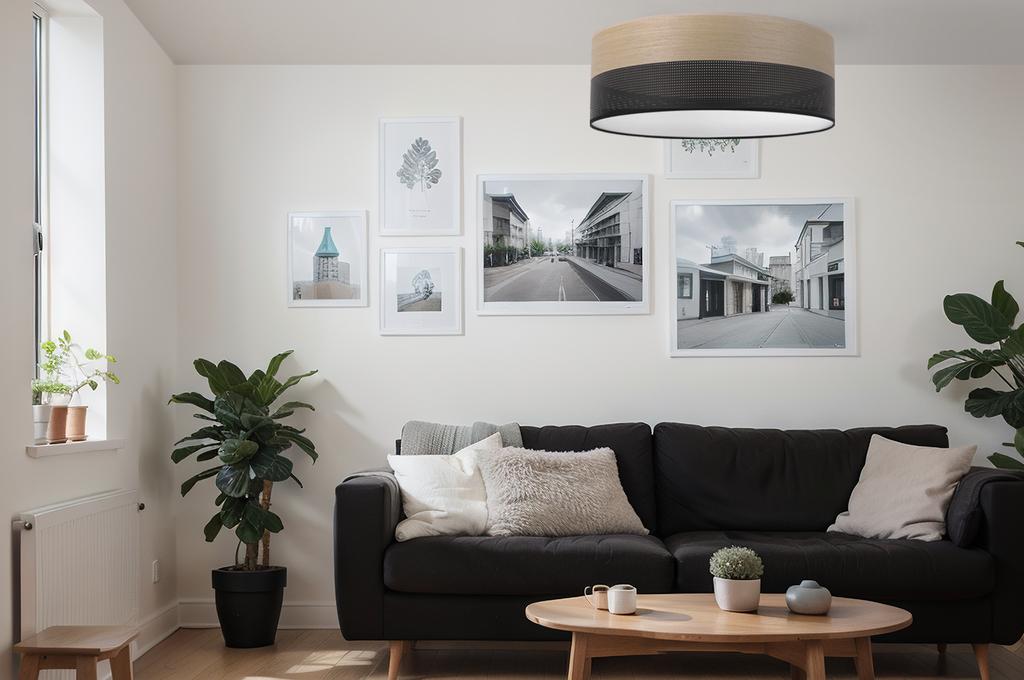 WOOD PLEXI CEILING LAMP BLACK 40CM GOLDEN OAK