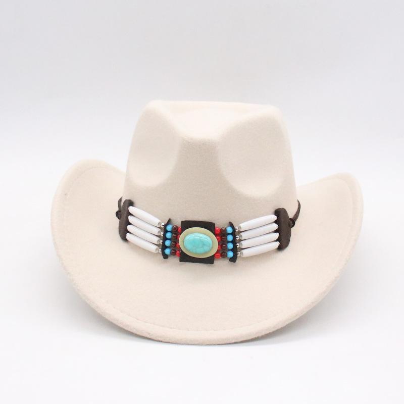 

Western Cowboy Hat Tibetan Accessories Top Hat Season Ethnic Style Big Edge Jazz Hat one size [d peach cow]