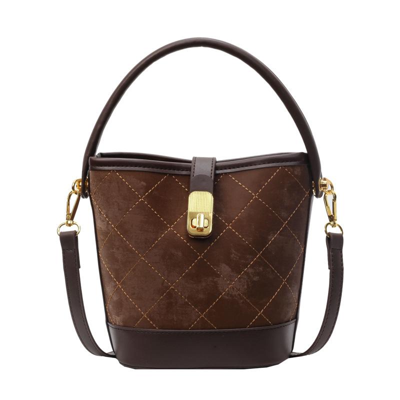 Retro Casual Diamond Portable Small Bag Women's New Spring and Winter Simple Fashion Messenger Bucket Bag