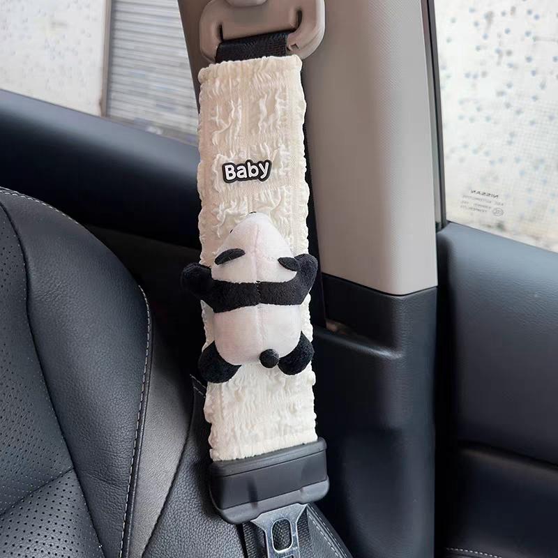 New Cute Cartoon Panda Car Seat Belt Cover Four Season Universal Soft Puff Material Auto Safety Shoulder Pad Car Decoration