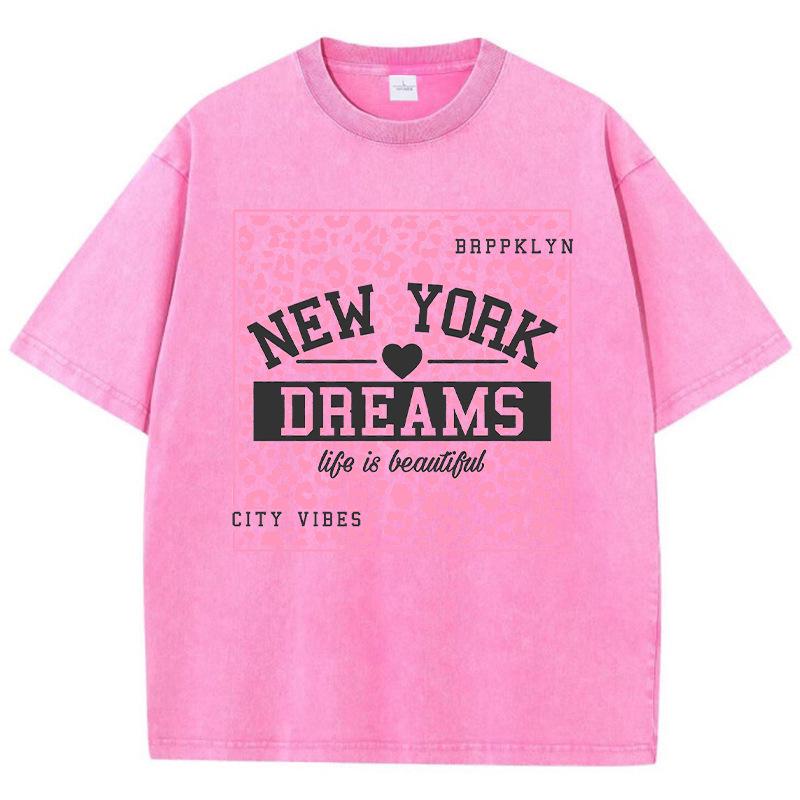 New York Women's Hip-hop Style Washed Short-Sleeve Summer T-shirt
